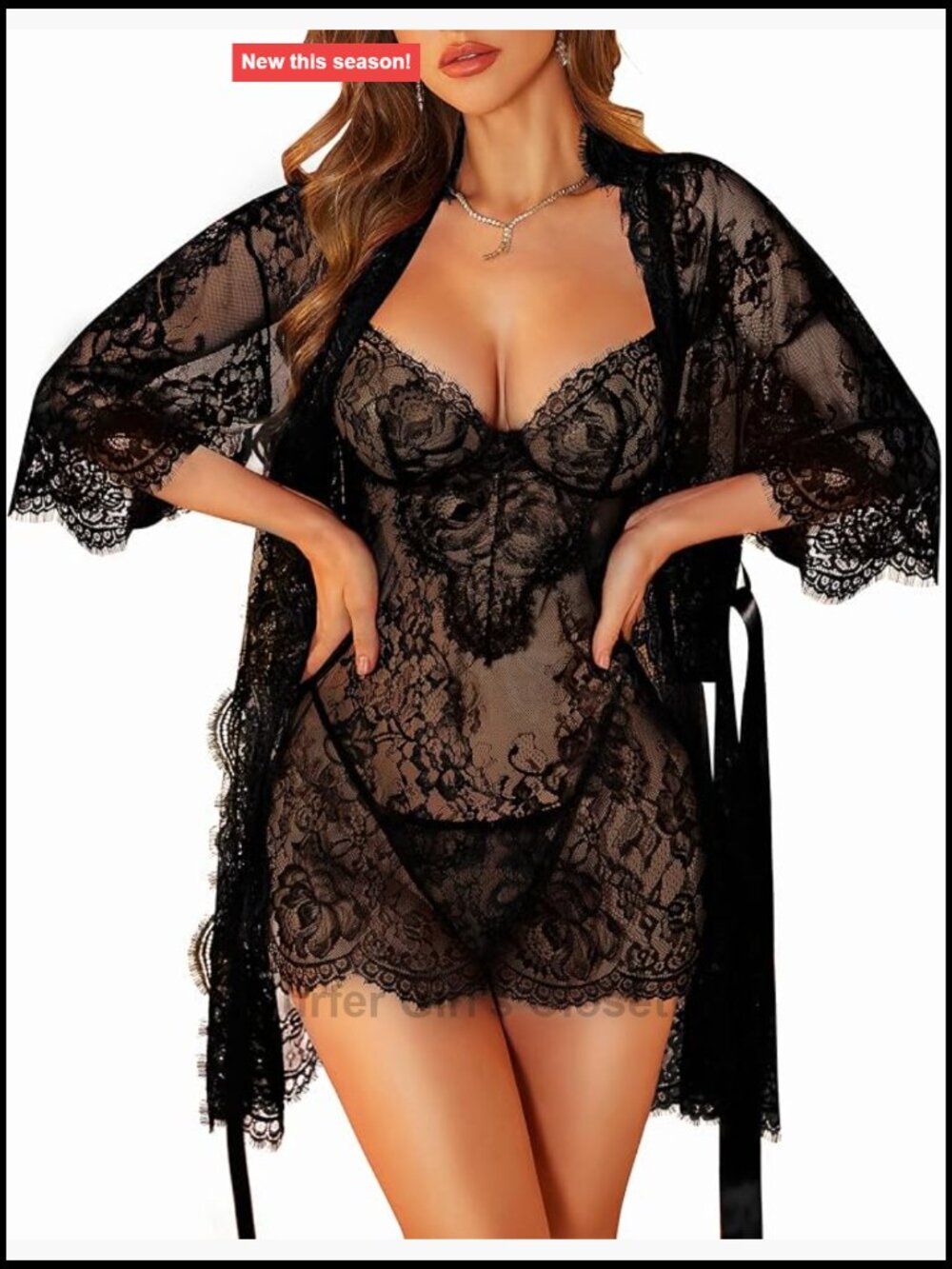 Lace Lingerie Set 3 Piece Babydoll Robe Chemise Thong Sleepwear